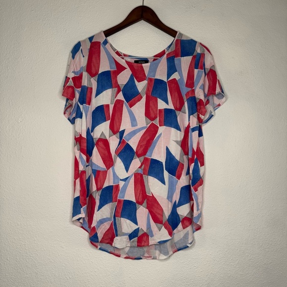 Abstract Patterned Short Sleeve Tee Casual Crewneck Lightweight Top 1X Plus - Picture 11 of 12
